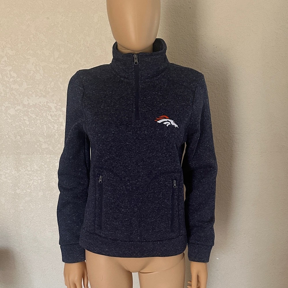 NFL Apparel Denver Broncos Navy QuarterZip Pullover Jacket with Embroidered Logo